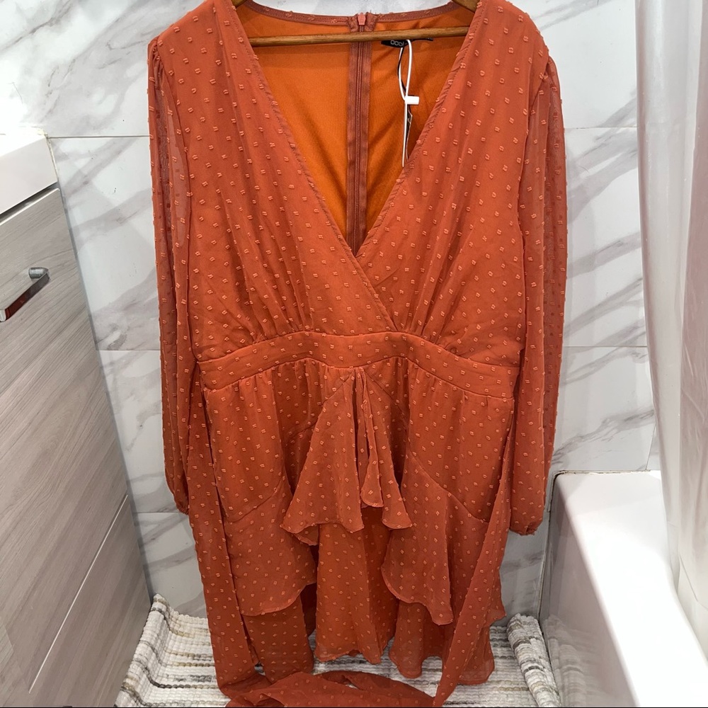 boohoo orange dress size 12